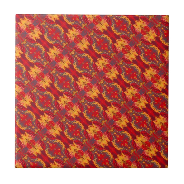 Abstract Painting Dragon Red, orange and yellow Kakelplatta (Framsidan)