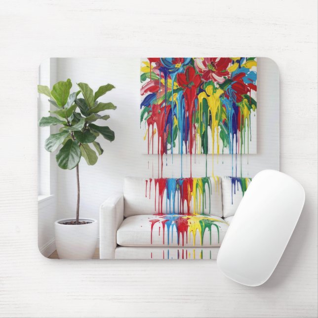 Abstract Painting Dripping Wet Paint on White Sofa Musmatta (Med mus)