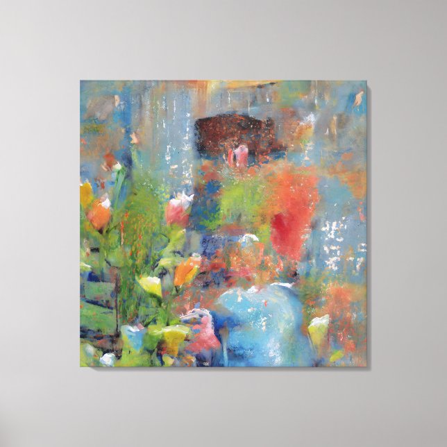 Abstract Painting of a Girl picking flowers Canvastryck (Framsida)