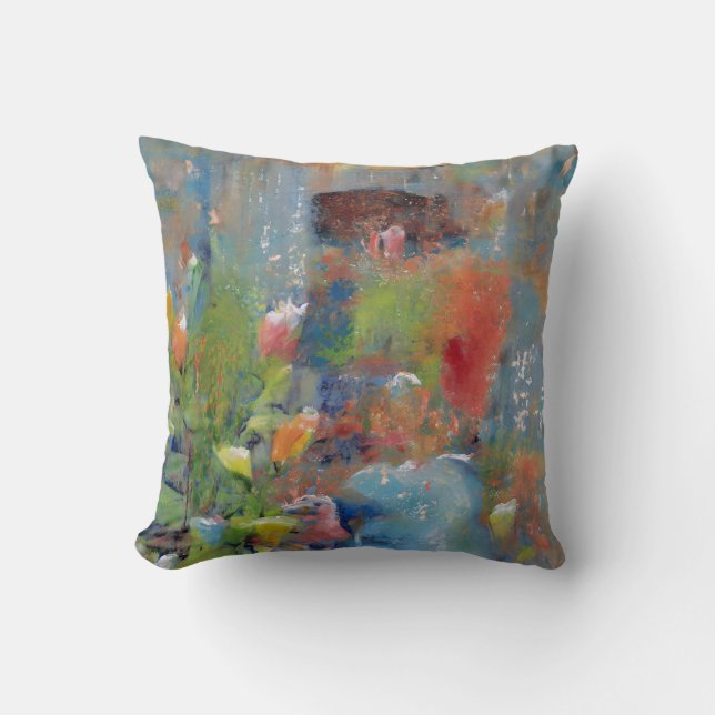 Abstract Painting of a Girl picking flowers Kudde (Framsida)