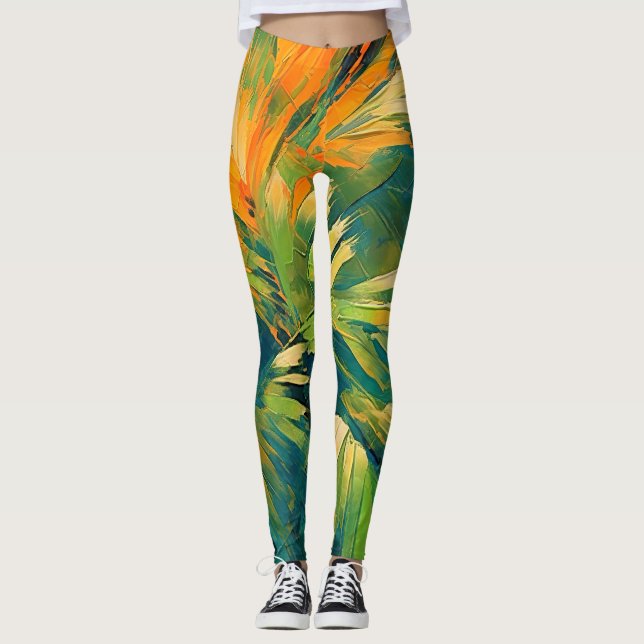 Abstract Palm Burst – Tropical Energy in Motion Leggings (Framsida)