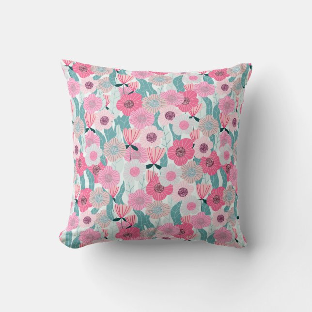 Abstract pastel floral pattern. Beautiful pink flo Kudde (Framsida)