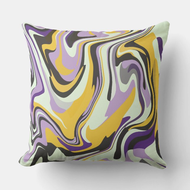 Abstract Pastel Swirl with Yellow and Purple Kudde (Framsida)