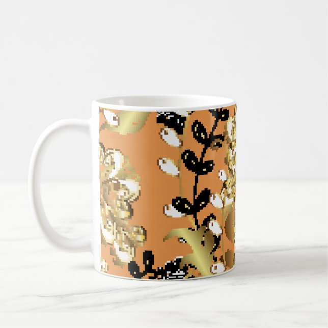 abstract pattern on orange yellow background with  kaffemugg (Vänster)