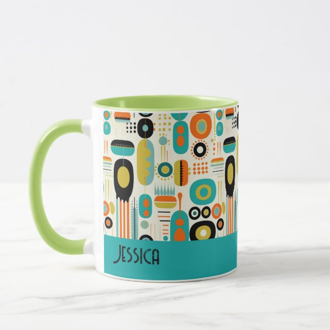 Abstract Pattern Vibrant Mid Century Modern Name  Mugg (Vänster)