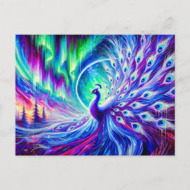 Abstract Peacock in Winter with Northern Lights Vykort
