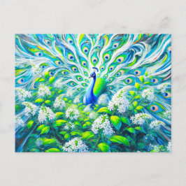 Abstract Peacock with Bird Cherry Blossoms Paint Vykort