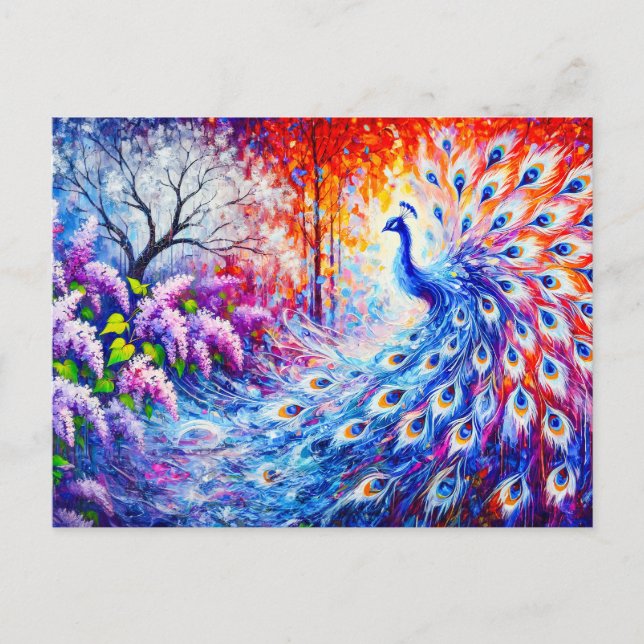 Abstract Peacock with Four Seasons and Lilac Bush  Vykort (Framsida)