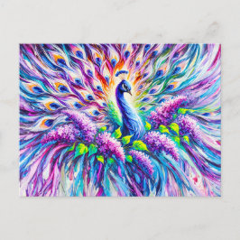 Abstract Peacock with Lilac Blossoms in Oil Vykort
