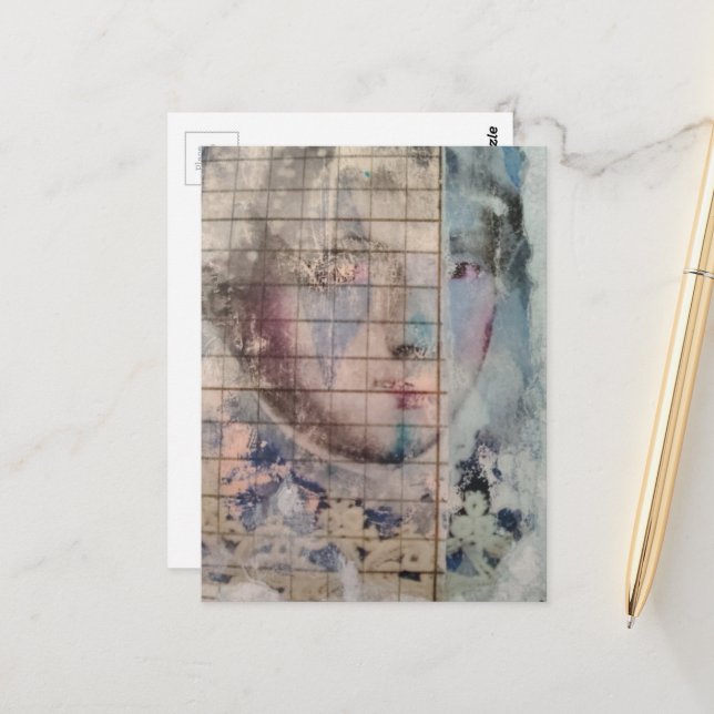 abstract person face mixed media Collage Vykort (Fram/Back In Situ)