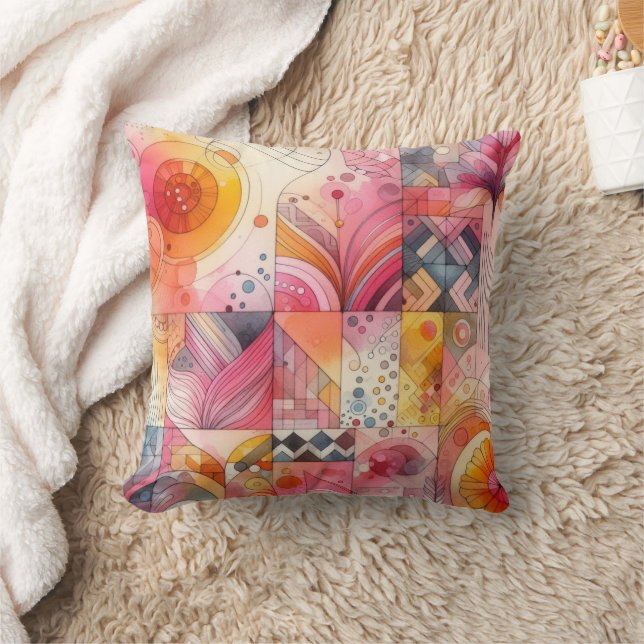 Abstract Pink Colorful Geometric Design Kudde (Filt)