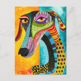 Abstract pop-art dog faces in cheerful colors vykort