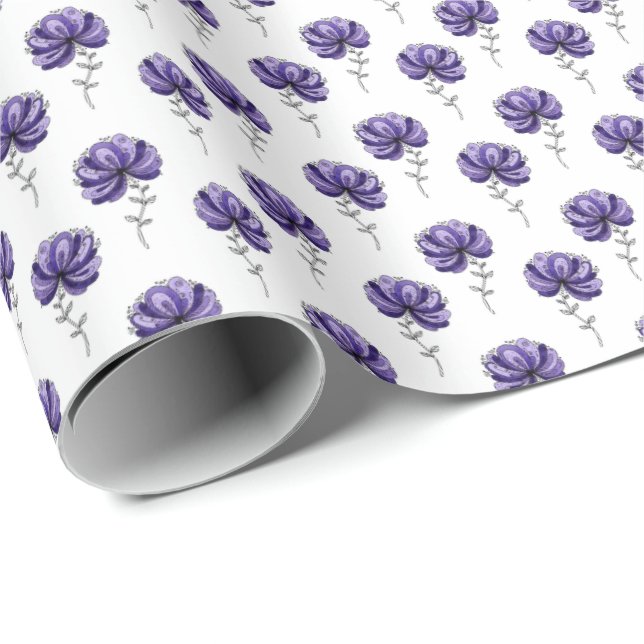 Abstract Purple Flower Doodle Art Style Presentpapper (Rullad Hörn)