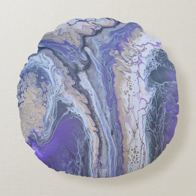 Abstract Purple & Gold Mineral Veins Rund Kudde (Framsidan)
