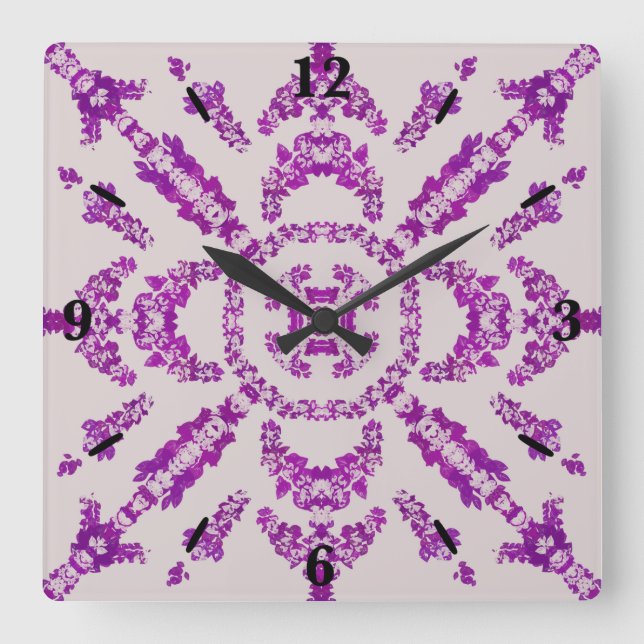 Abstract Purple Orchid Flower Design Pattern Art Fyrkantig Klocka (Framsida)
