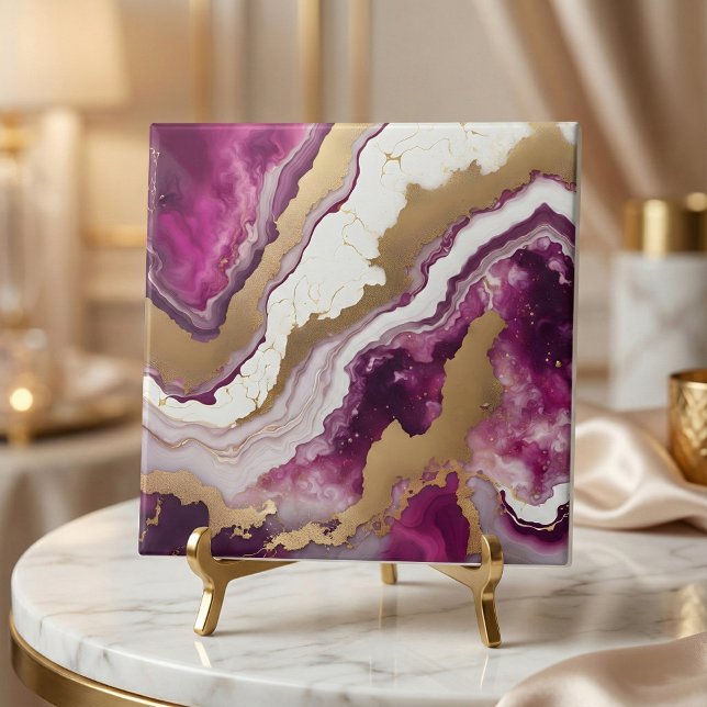 Abstract Purple White & Gold Agate Geode Marble Kakelplatta (Skapare uppladdad)