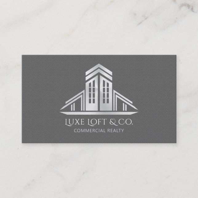Abstract Real Estate Logo | Silver Visitkort (Framsida)