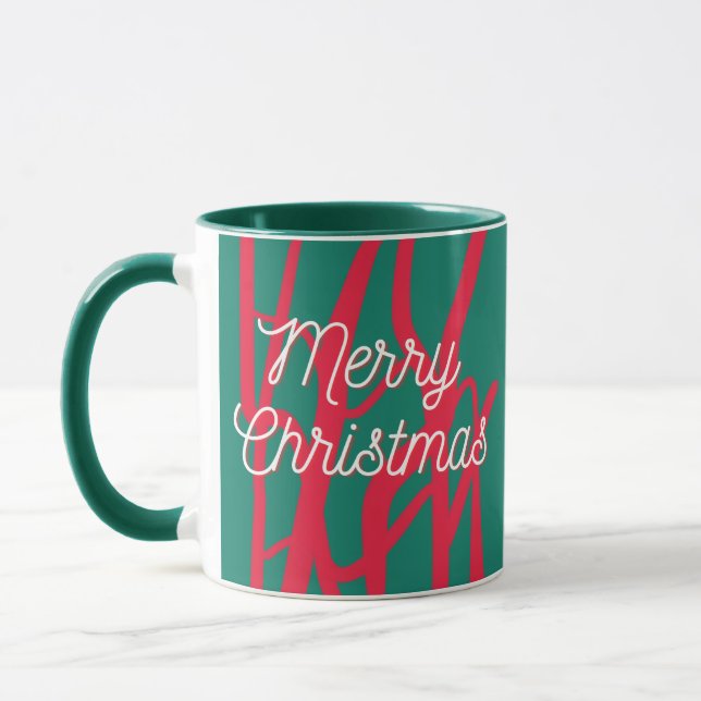 Abstract Red Green Personalized Merry Christmas Mugg (Vänster)