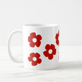Abstract Red Hand Drawn Flower Pattern Mug Kaffemugg