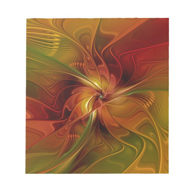Abstract Red Orange Brown Green Fractal Art Flower Anteckningsblock (Framsida)