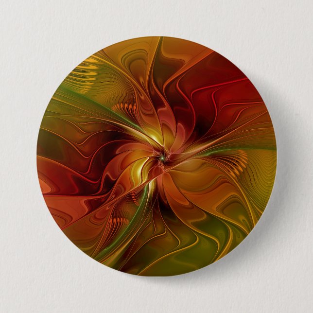 Abstract Red Orange Brown Green Fractal Art Flower Knapp (Framsida)