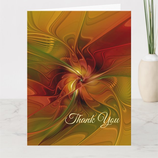 Abstract Red Orange Brown Green Fractal Art Flower Tack Kort (Framsida)