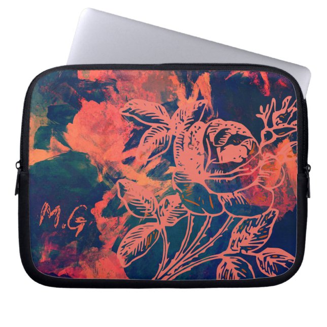 Abstract Red Rose Art Monogram Laptop Fodral (Framsidan)