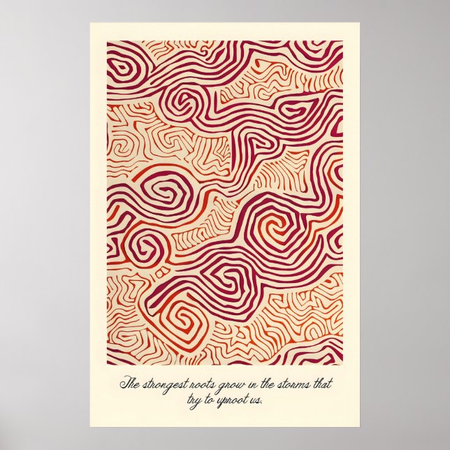 Abstract Root Pattern Print Earthy Red Beige Swirl Poster (Framsidan)