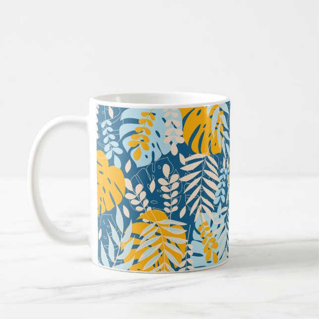 Abstract seamless pattern with tropical leaves and kaffemugg (Vänster)