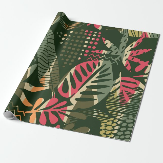 Abstract seamless pattern with tropical leaves. Ha Presentpapper (Utrullad)
