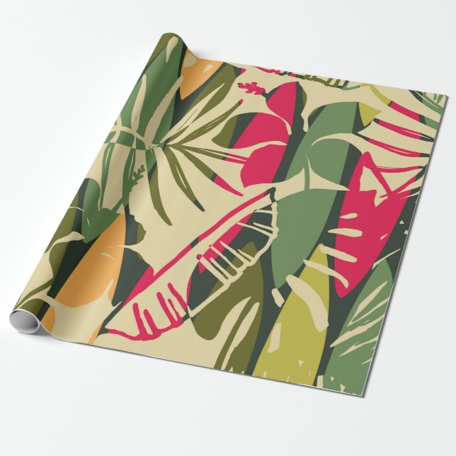 Abstract seamless pattern with tropical leaves. Ha Presentpapper (Utrullad)