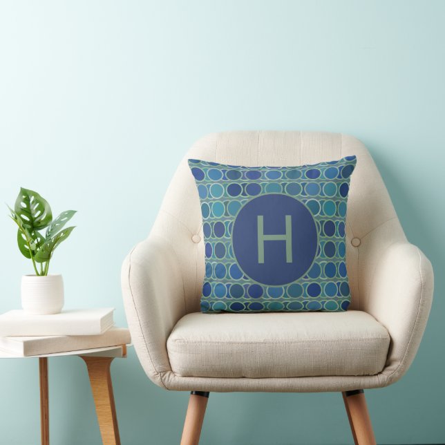 Abstract Shades of Blue Circle Pattern Monogram Kudde (Stol)
