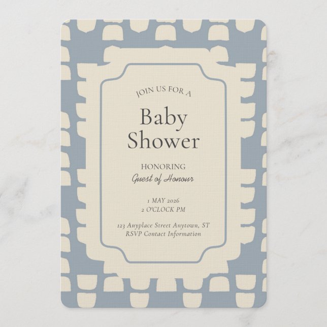 Abstract Shape Geometric Gender Neutral Blue Beige Inbjudningar (Framsida)