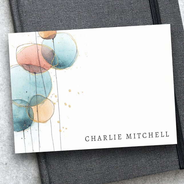 Abstract shapes and lines blue pink terracotta post-it block (Abstract shapes and lines blue pink terracotta post-it notes)