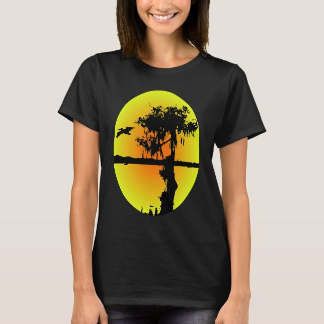 Abstract Silhouette Pelican Cypress Swamp T Shirt (Framsida)