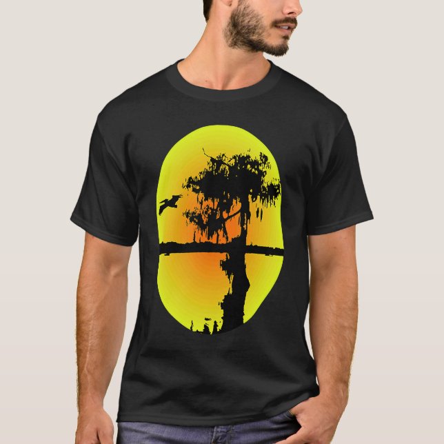 Abstract Silhouette Pelican Cypress Swamp T Shirt (Framsida)