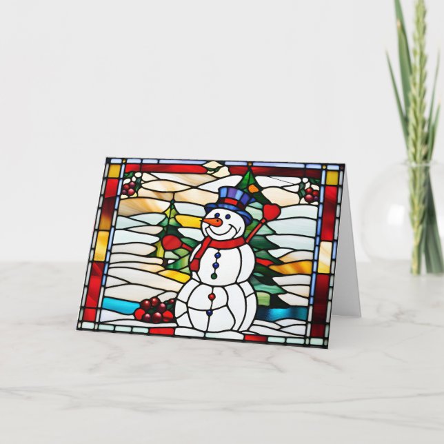 Abstract Stained Glass Christmas Snowman  Helgkort (Framsida)