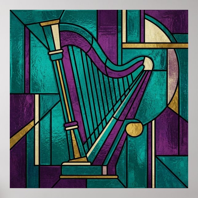 Abstract Stained Glass Harp Poster Teal and Purple (Framsidan)