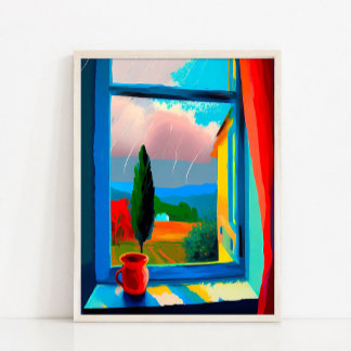 Abstract Sunset Landscape Painting, Abstract Sunse Poster