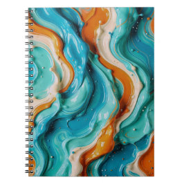 Abstract Swirling Teal and Orange Glossy Fluid Anteckningsbok