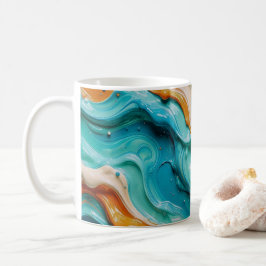 Abstract Swirling Teal and Orange Glossy Fluid Kaffemugg
