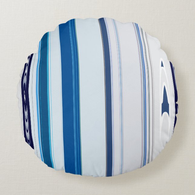 Abstract Symphony in Blue 5 (Vertical Lines) Rund Kudde (Framsidan)