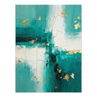 Abstract Teal and Gold Painting Fototryck
