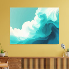 Abstract Teal and White Flowing Waves Canvastryck