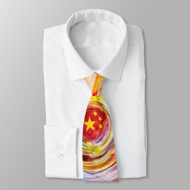 Abstract USA-China Star Fusion Necktie  Slips ("A vivid swirl of color and culture piece")