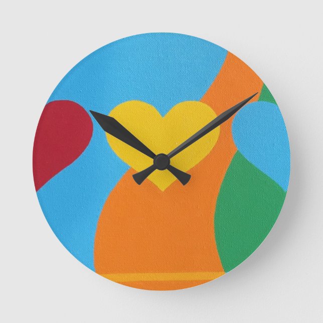 Abstract Vibrant Heart Shapes Round Clock Rund Klocka (Framsida)