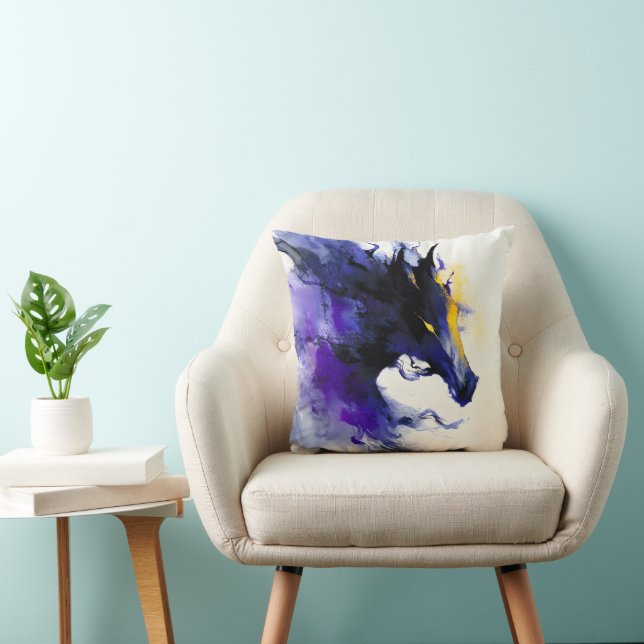 Abstract Watercolor Black Horse Portrait Kudde (Stol)