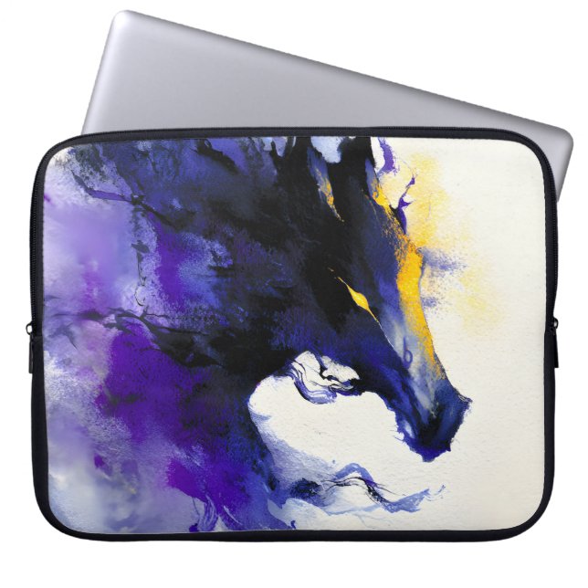 Abstract Watercolor Black Horse Portrait Laptop Fodral (Framsidan)