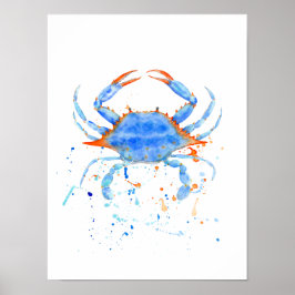 Abstract watercolor blue crab Print Poster