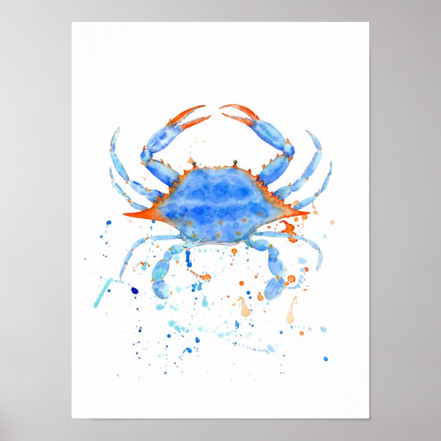 Abstract watercolor blue crab Print Poster (Framsidan)